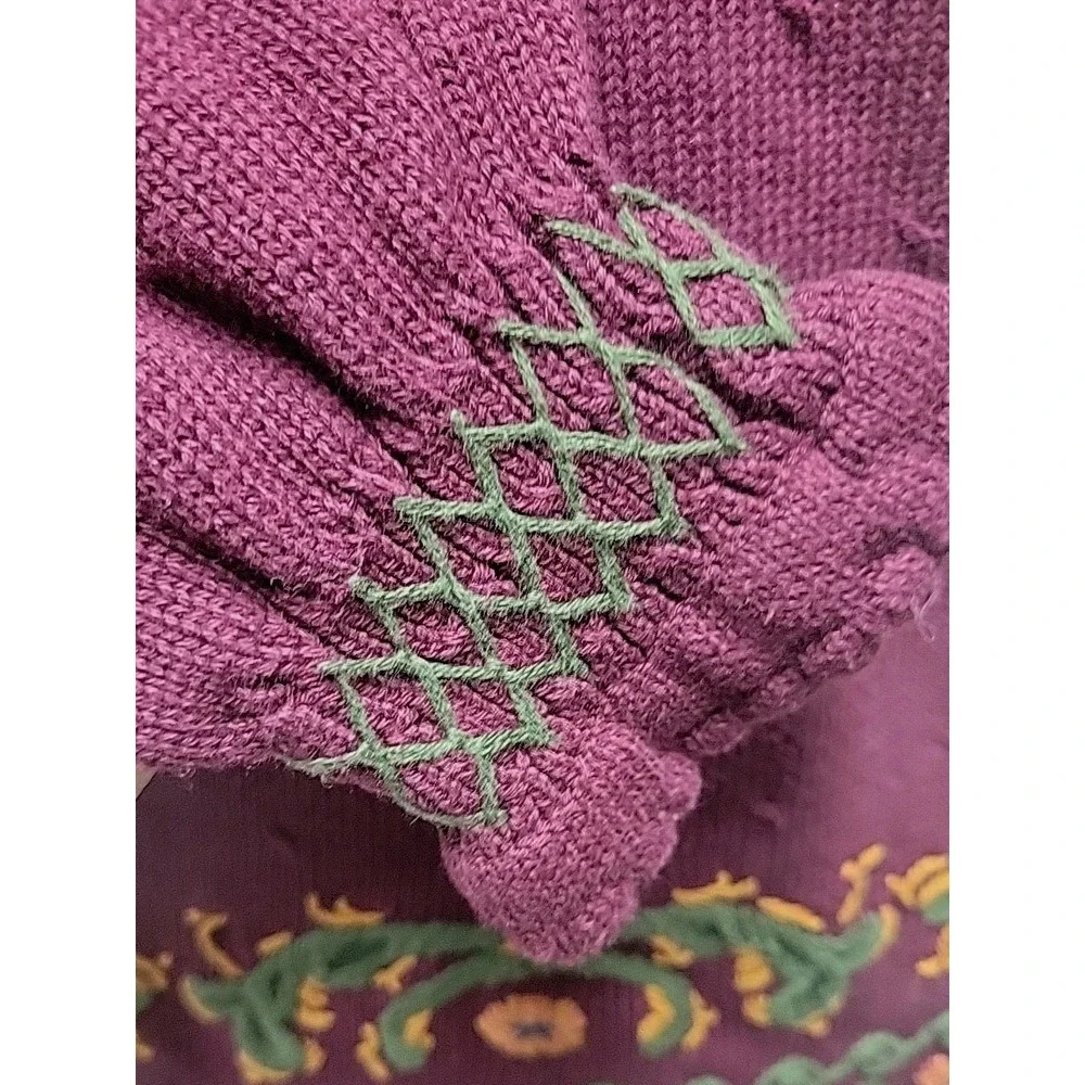 Vtg Charter Club Jane Justin SZ L 100% Cotton Sweater Purple Maroon Embroidered - Picture 3 of 10